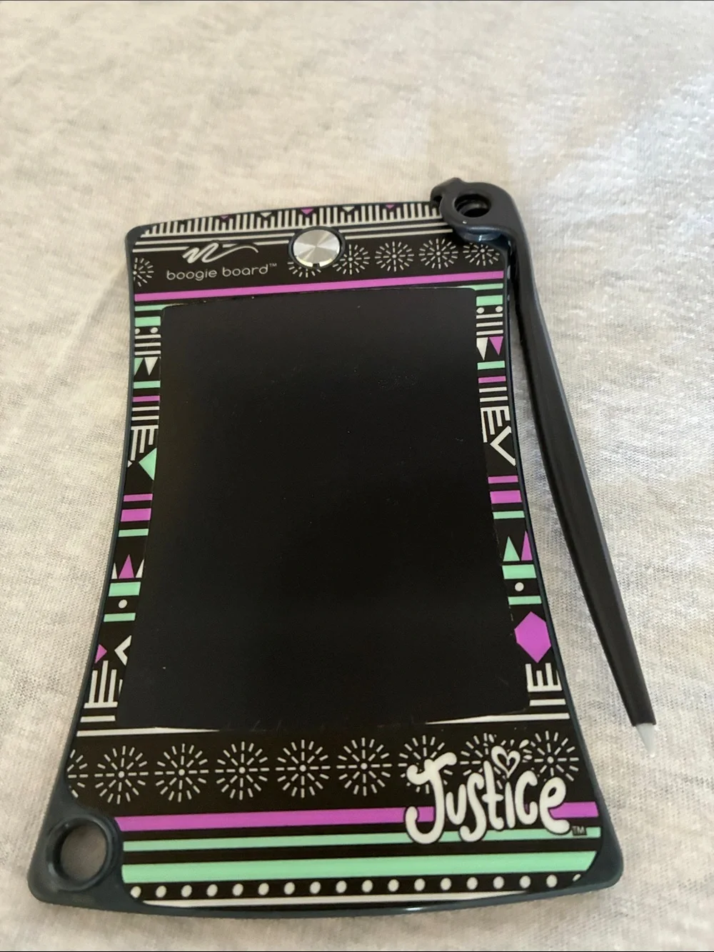 Justice Black LCD Doodle Tablet with Mint Green and Purple Accents